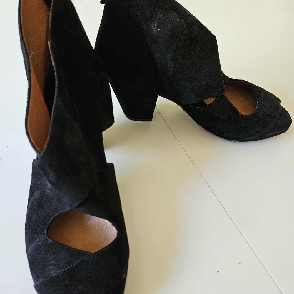 Black suede peep toe booties Size 10M